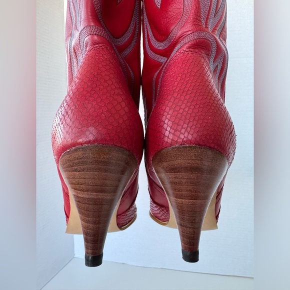 Vintage 80s Jeenz Bootz Red Leather Heel Cowboy Cowgirl Boots Size 7.5 *Flaws - Picture 8 of 13